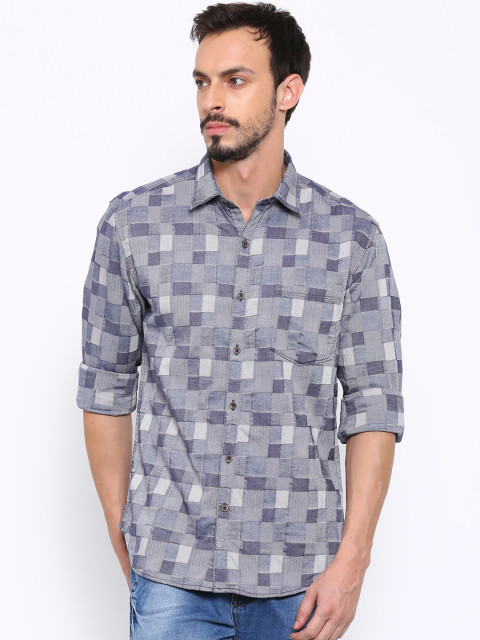 John Players Men Blue Trim Fit Self-Design