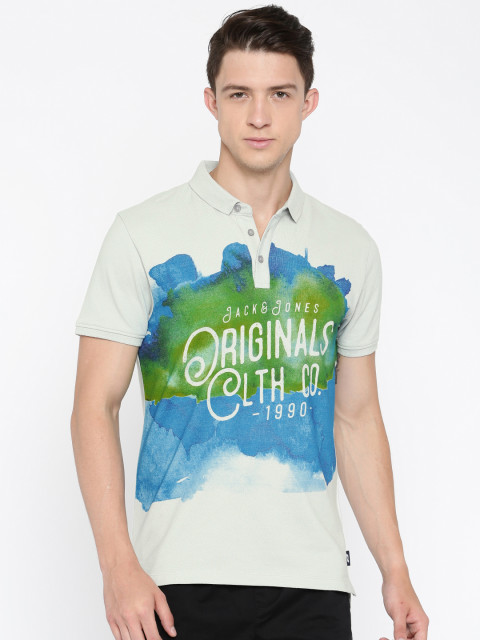 Jack & Jones Men Grey Printed Polo Collar