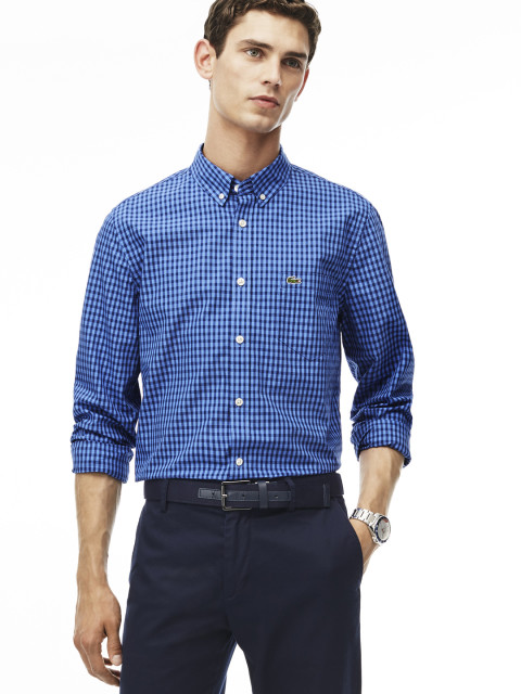Lacoste Navy Regular Fit Gingham Checked Poplin