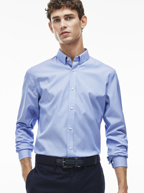Lacoste Blue Slim Fit Jacquard Poplin