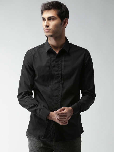 Men Black Solid Smart Casual Shirt