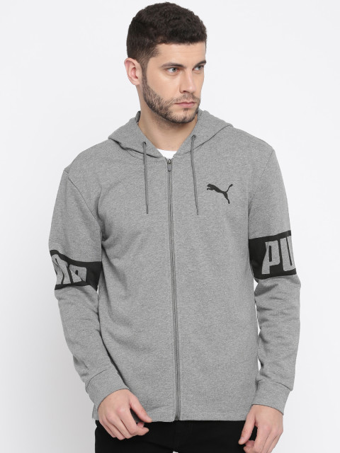 Puma Men Grey Printed Rebel FZ Sporty Jacket
