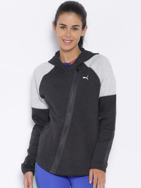 Puma Grey Melange Solid Hooded Jacket