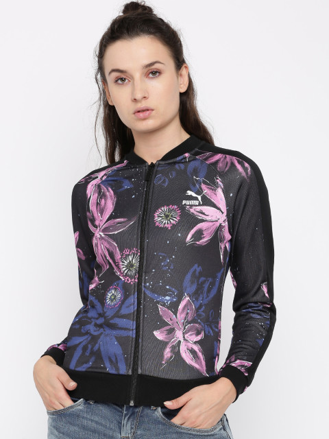 Puma Women Black and Pink Printed Bomber Jacket