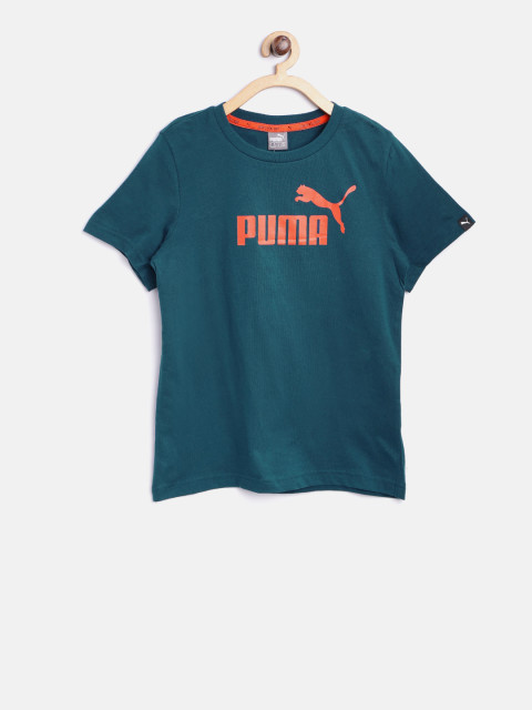 Puma Boys Teal Blue Printed Round Neck T-Shirt