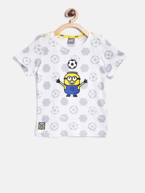 Puma Boys White Minions Print Round Neck T-Shirt