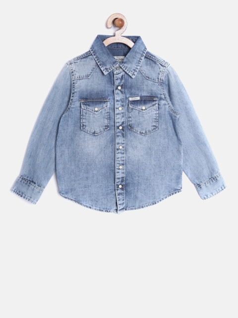 Pepe Jeans Boys Blue Faded Denim Casual Shirt