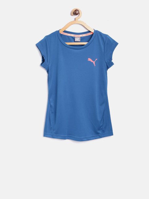 Puma Girls Blue Active Dry Ess Solid Round Neck T-Shirt