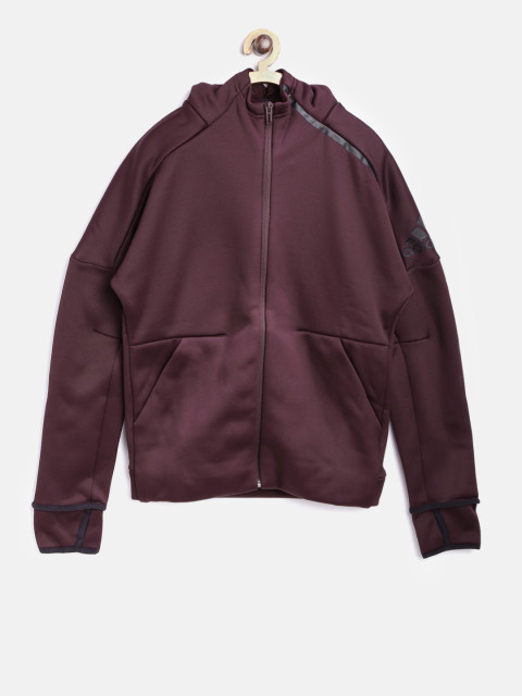 Adidas Boys Burgundy ZNE HEAT Hooded Sports Jacket