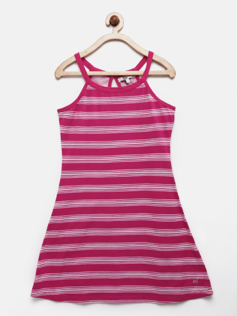 Pepe Jeans Girls Pink and White Striped A-Line Dress