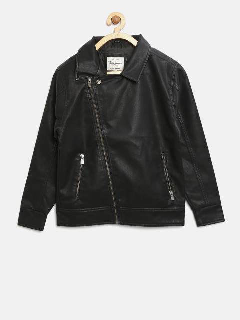 Pepe Jeans Boys Black Solid Biker Jacket