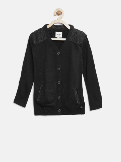 Pepe Jeans Girls Black Solid Cardigan