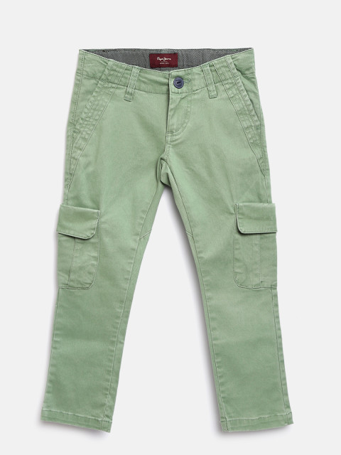 Pepe Jeans Boys Green Regular Fit Solid Cargos